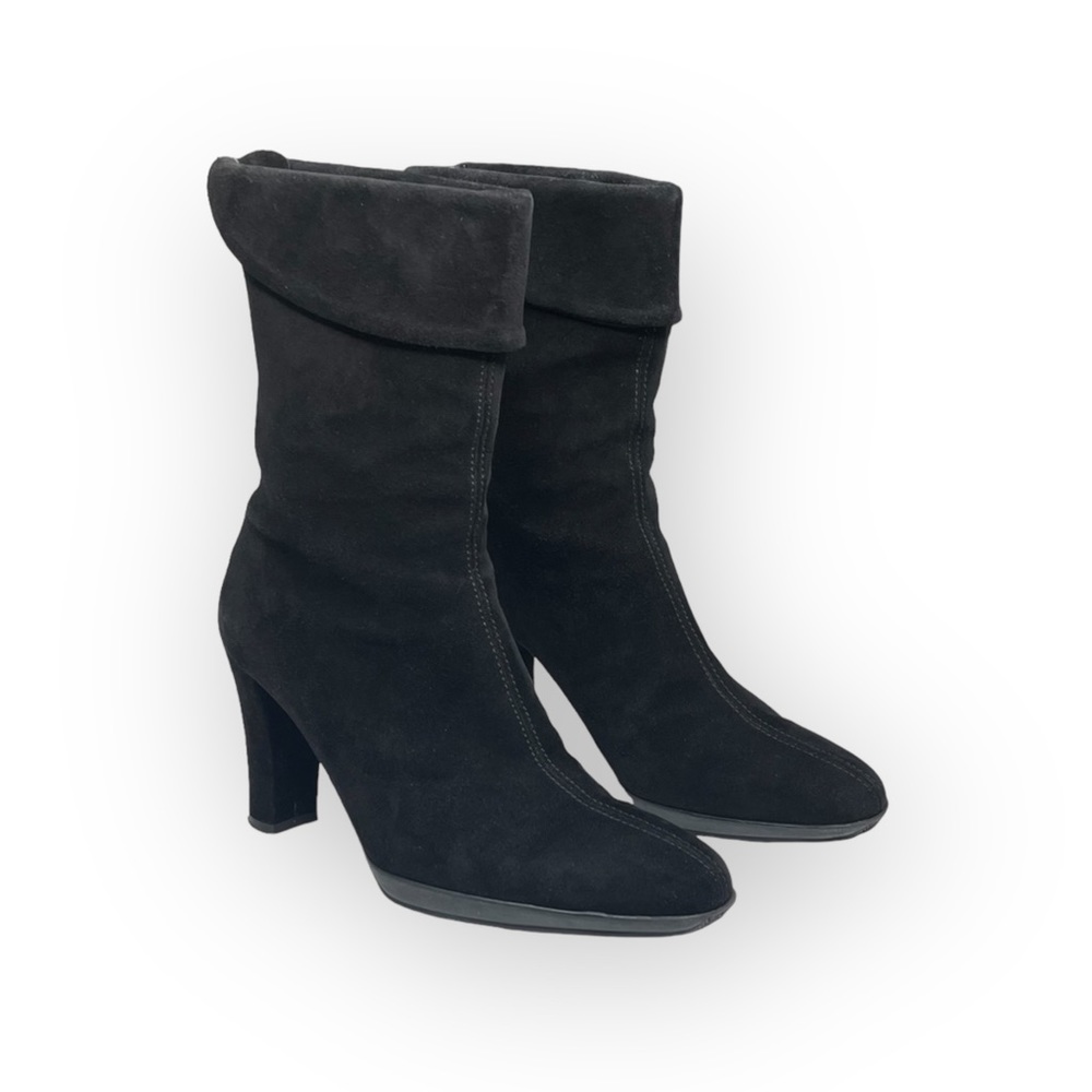 Aquatalia ⌘ Chic Fold Over Back Zip Stack Heeled Boots ⌘ Black Suede ⌘ 6.5M ⌘ - Picture 10 of 16